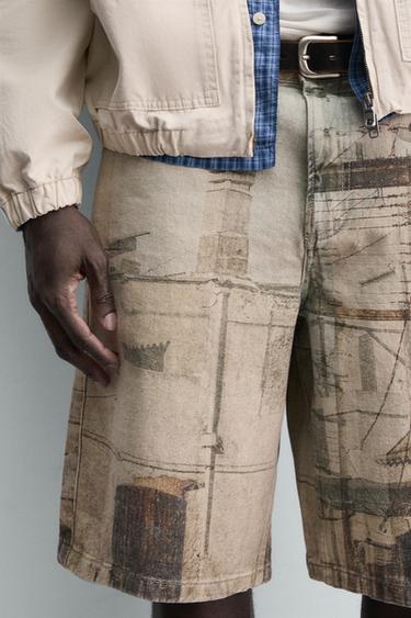 ABSTRACT PRINT BAGGY FIT BERMUDA SHORTS - Multicoloured by Zara