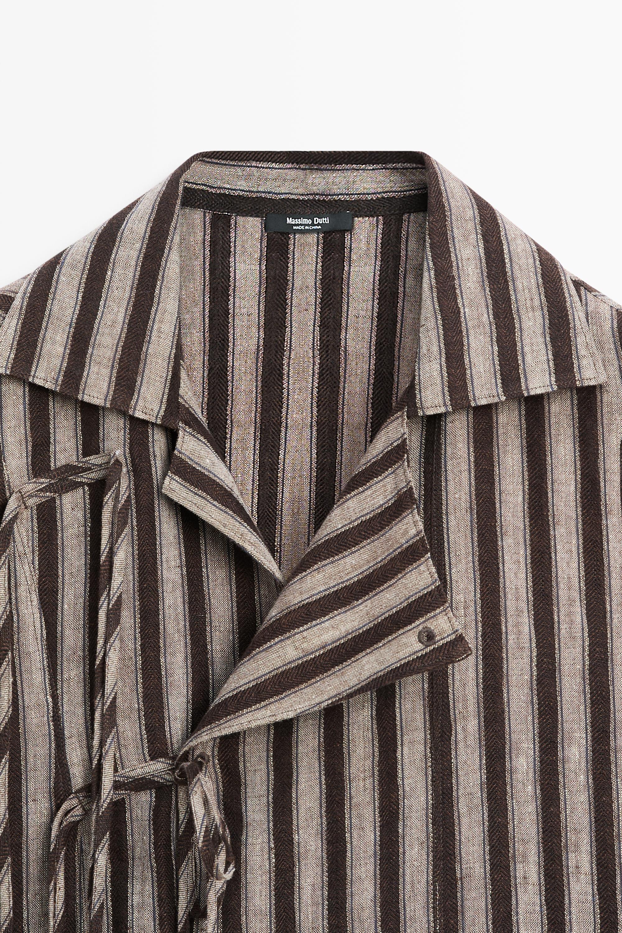 Striped wrap shirt with tie detail