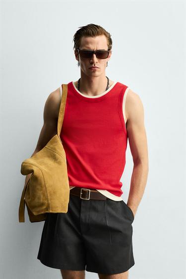 Zaras RIBBAD TANK TOP DUBBEL - Vit/röd