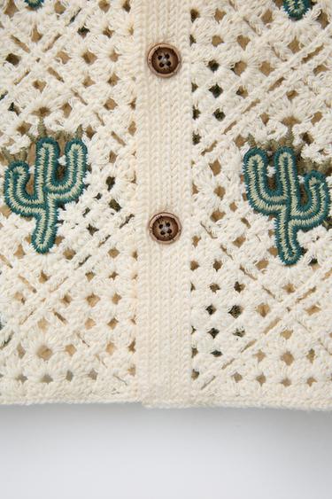 CACTUS CROCHET KNIT SHIRT - Ecru / Green by Zara - Image 3