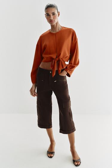 CROPPED TOP WITH BOW - Brick by Zara