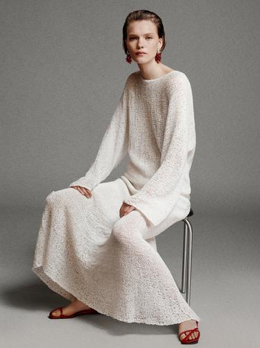 Zara Cotton blend knit midi skirt - White - Image 0