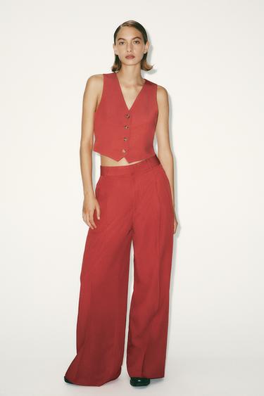 CHALECO CON LINO ABERTURA ESPALDA - Rojo de Zara - Imagen 0