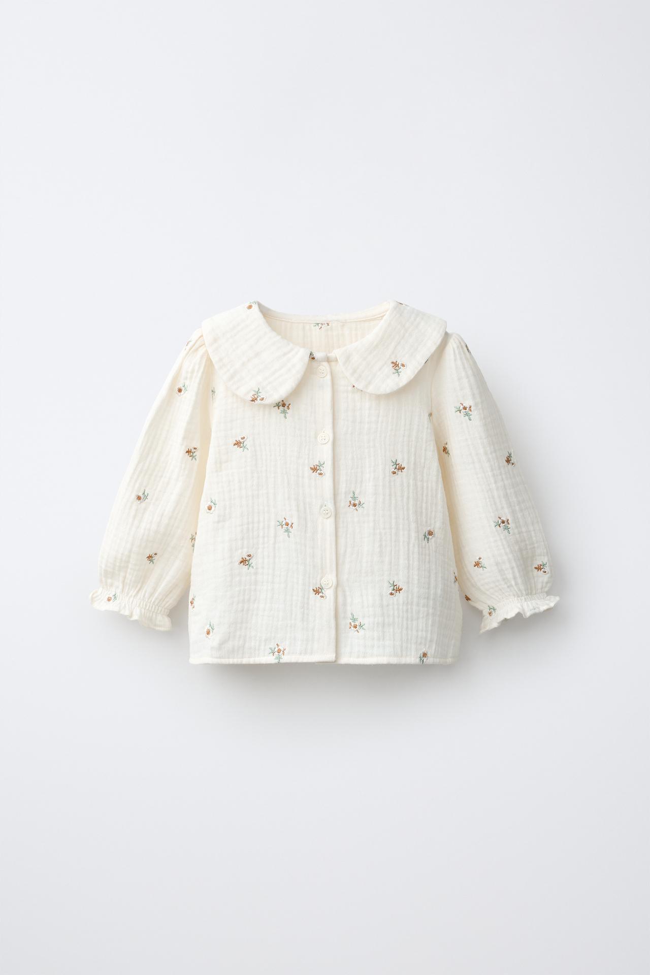 EMBROIDERED FLORAL TEXTURE SHIRT — Ecru