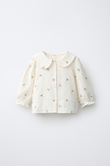 EMBROIDERED FLORAL TEXTURE SHIRT — Ecru 1