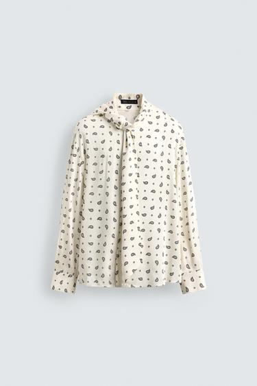 Zara PAISLEY PRINT TIE SHIRT - White