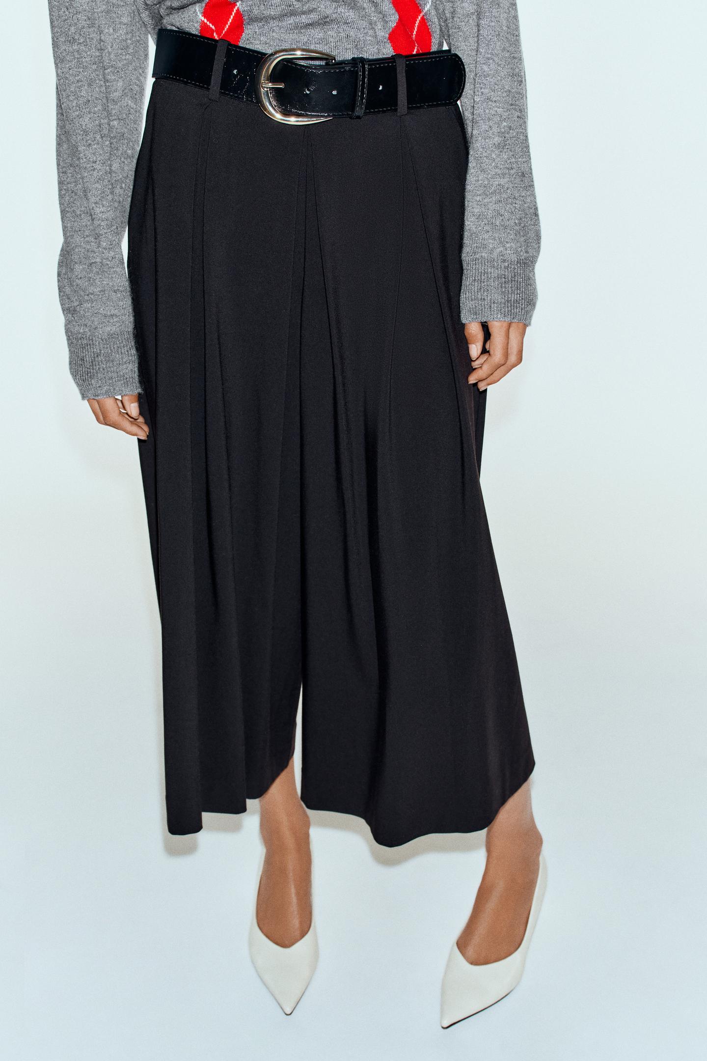 Женские брюки Zara Belted Pleated Culotte, цвет: Чёрный — фото 2