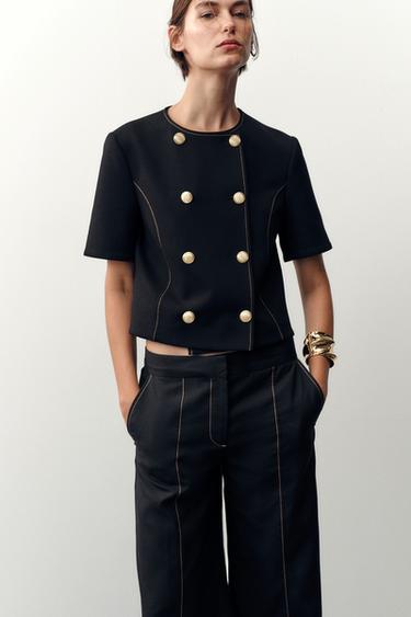 CONTRAST STITCH SHORT SLEEVE BLAZER - Black by Zara - Image 1