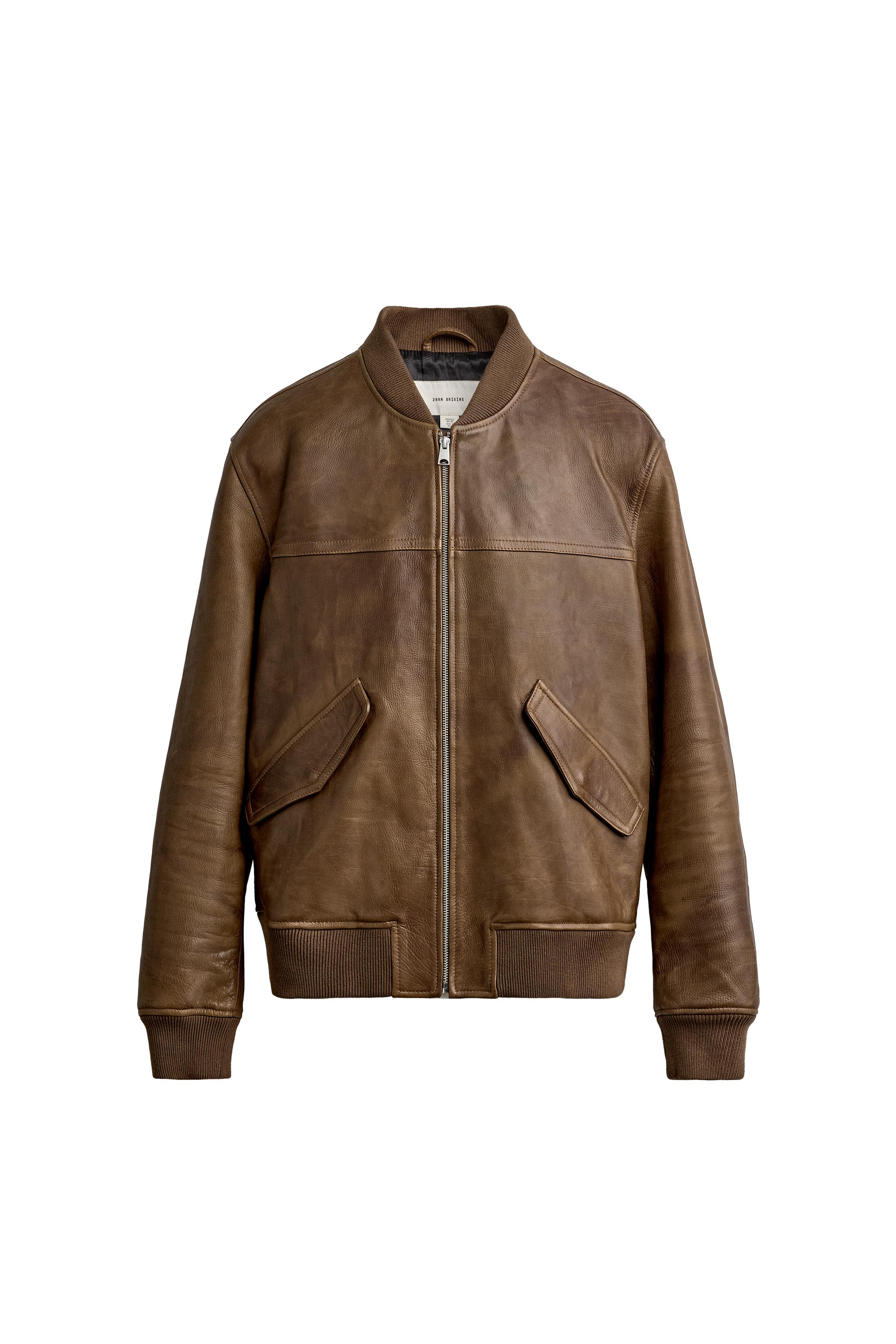 VINTAGE-EFFECT LEATHER BOMBER JACKET - Brown | ZARA United States