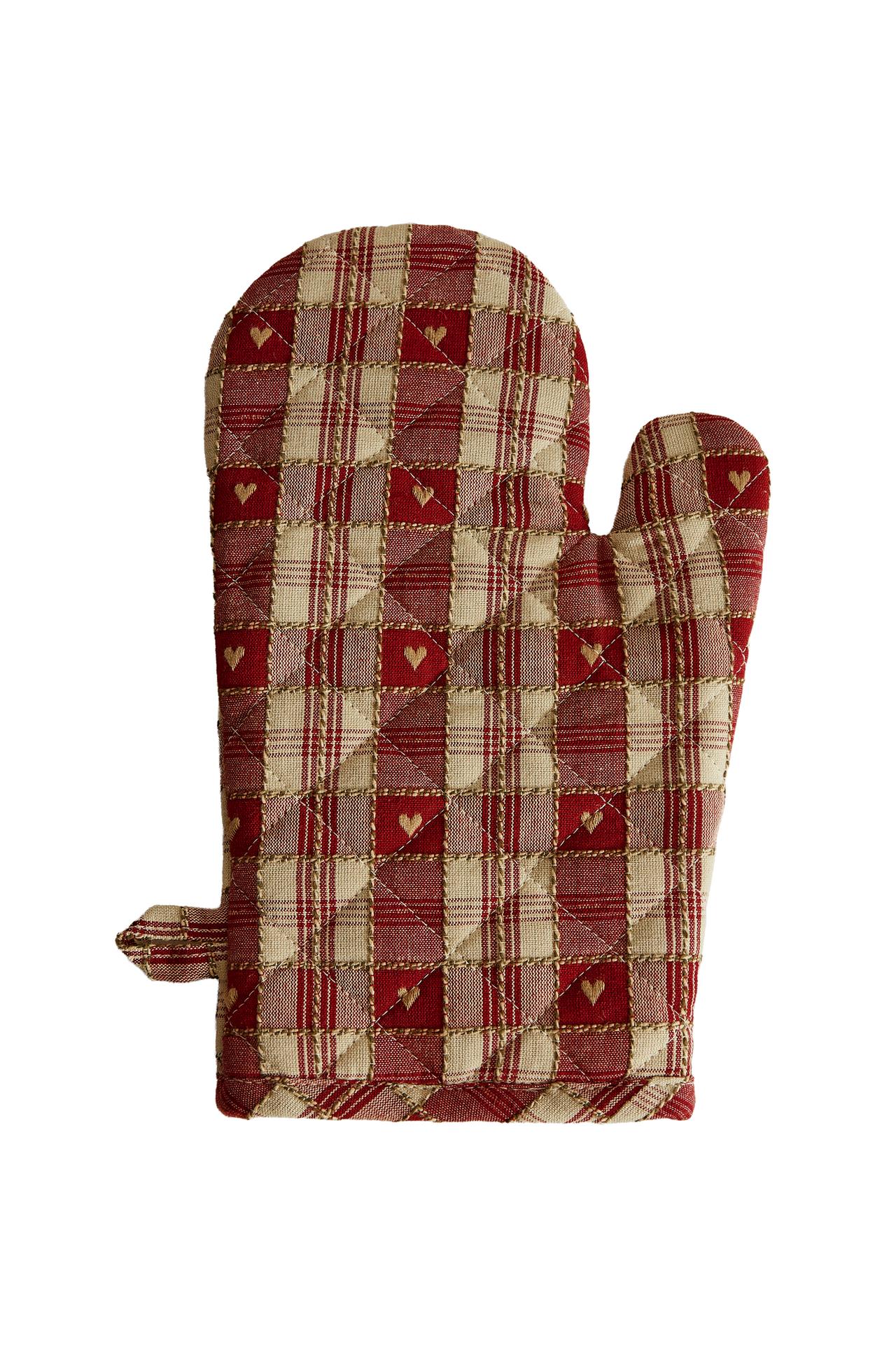 CHRISTMAS HEART AND CHECK COTTON KITCHEN OVEN GLOVE