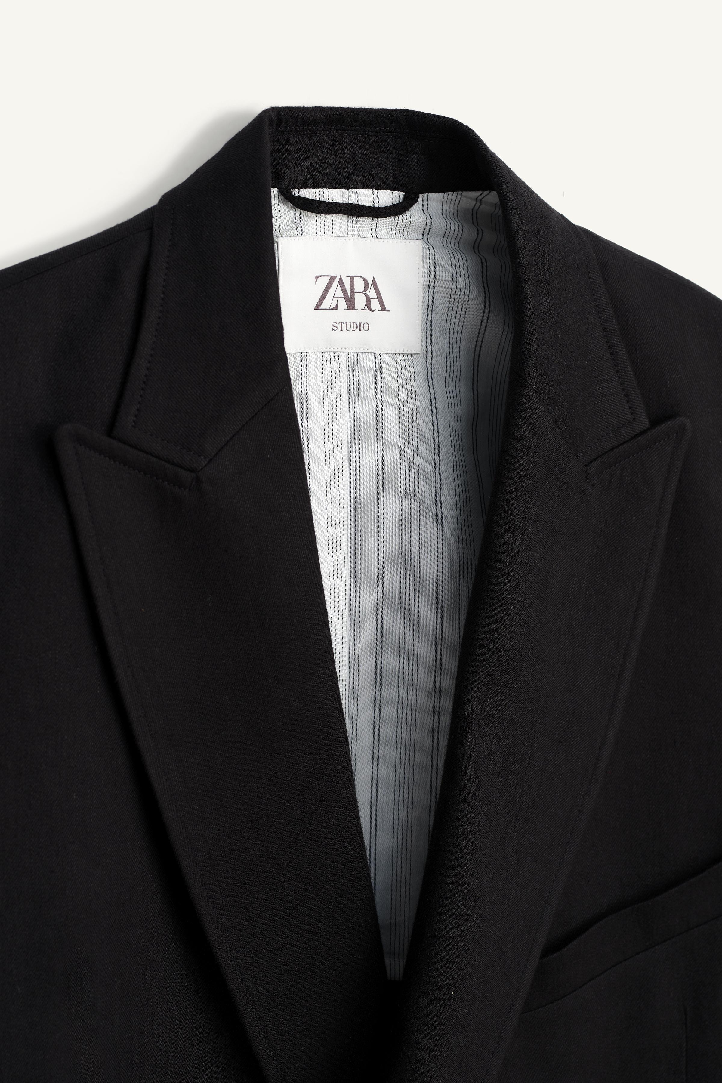 リネン＆レーヨン混紡ダブルブレストブレザー - ブラック | ZARA Japan