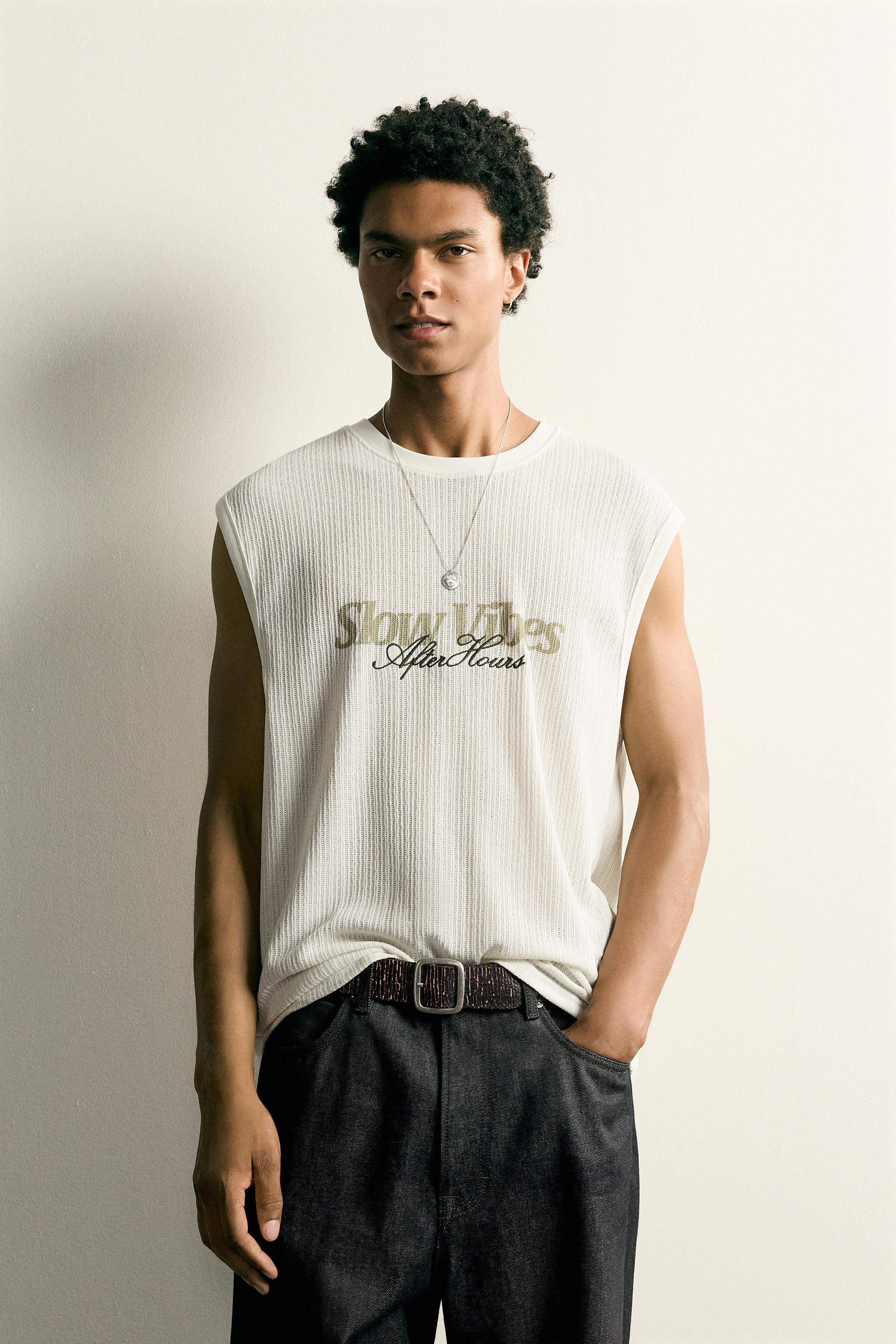 COMBINATION EMBROIDERY TEXTURED TANK TOP