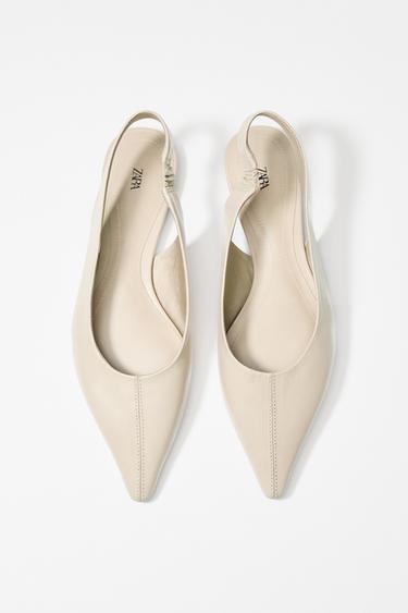 LEATHER SLINGBACK BALLERINA - Ecru White by Zara