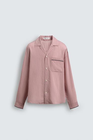 ÁO SƠ MI VẢI FLUID KẺ SỌC - Màu hồng từ Zara