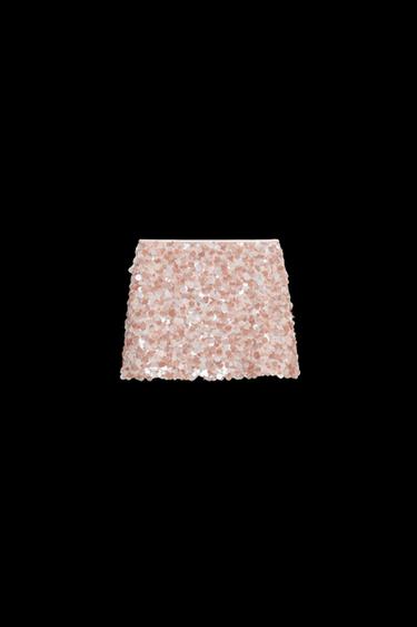 Zara SEQUIN MINI SKIRT - Dusty pink