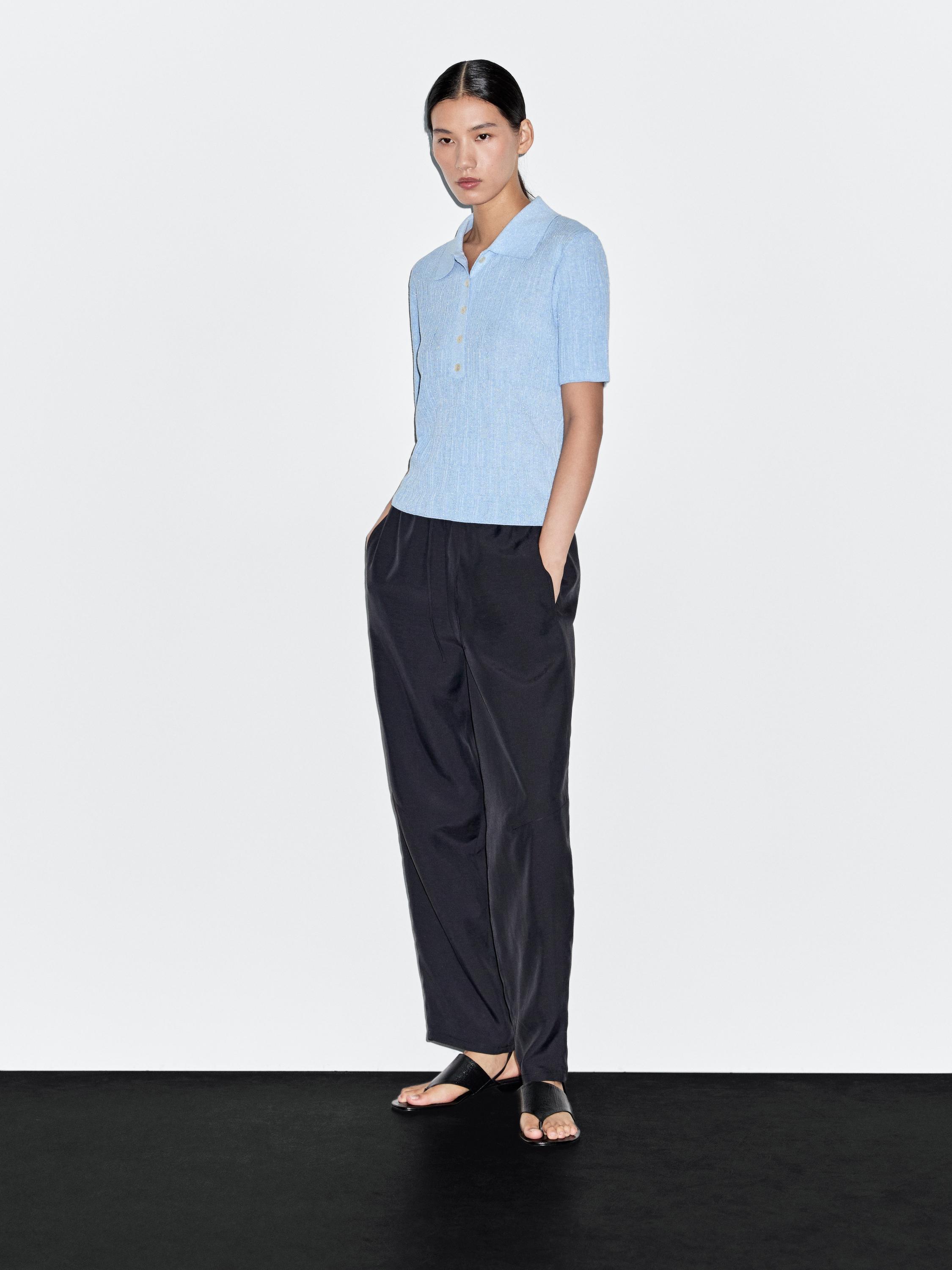 Textured knit polo sweater