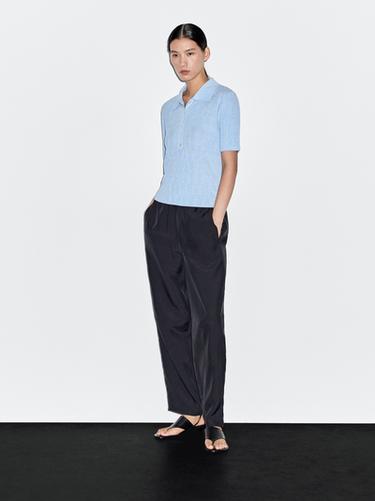 Zara Textured knit polo sweater - Light blue - Image 0