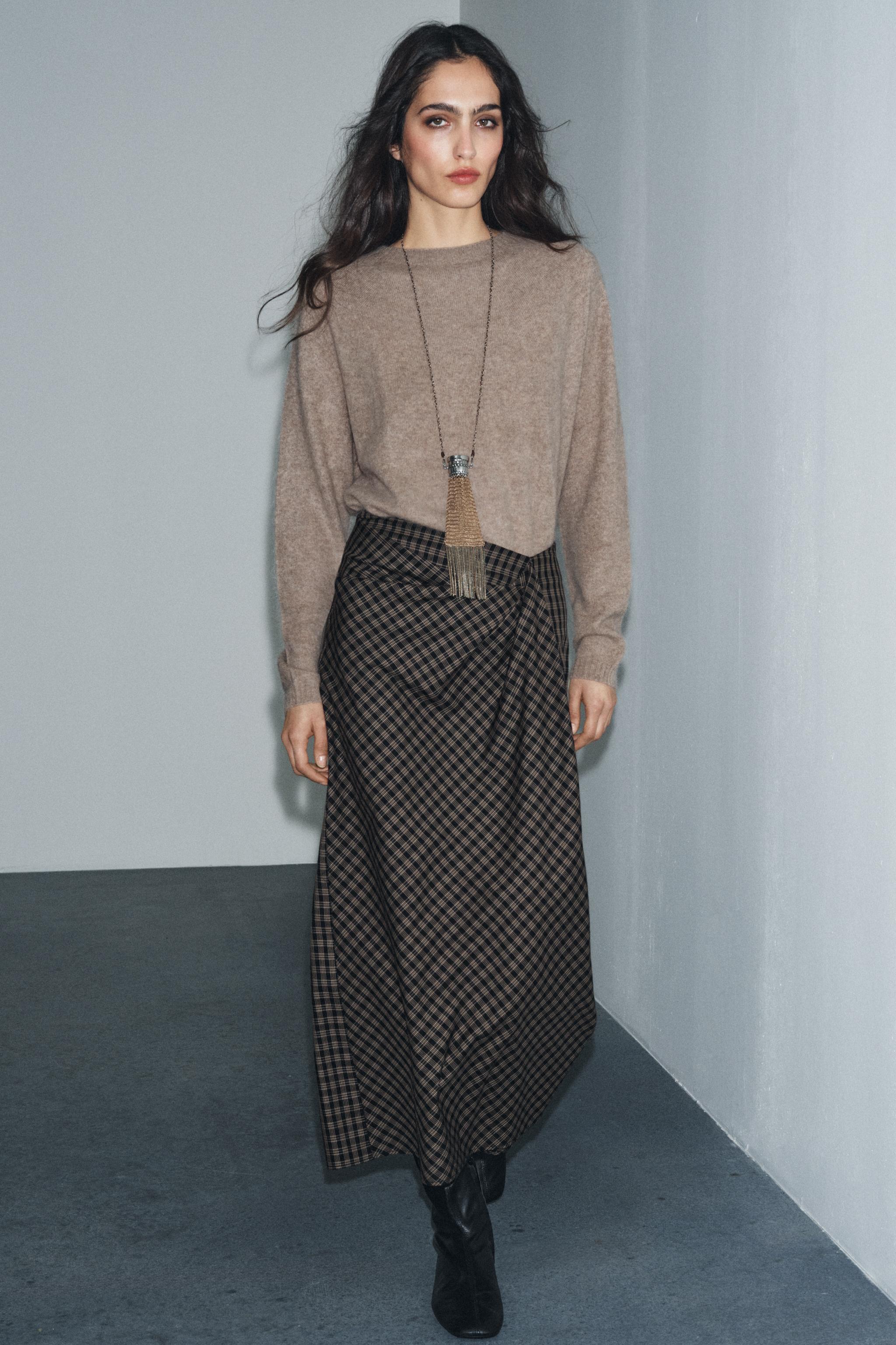 ZW COLLECTION DRAPED CHECK SKIRT - Black | ZARA Singapore