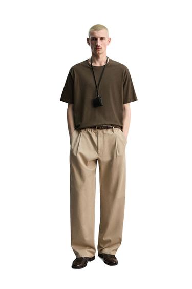 T-SHIRT REGULAR FIT EN COTON MÉLANGÉ - Marron de Zara