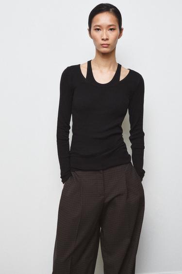 Zaras DUBBEL RIBBSTICKAD TRÖJA - Svart