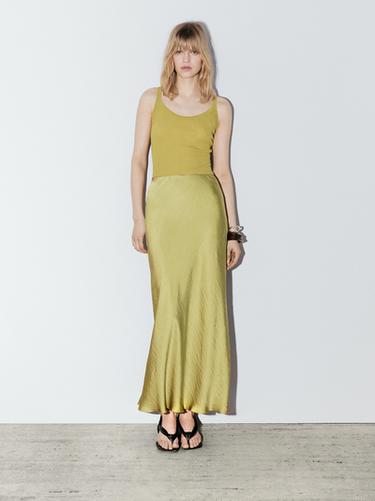 Zara Long flowing satin skirt - STUDIO - Lime green