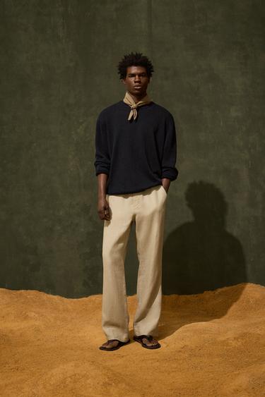100% LINEN SWEATER - Dark navy by Zara - Image 0