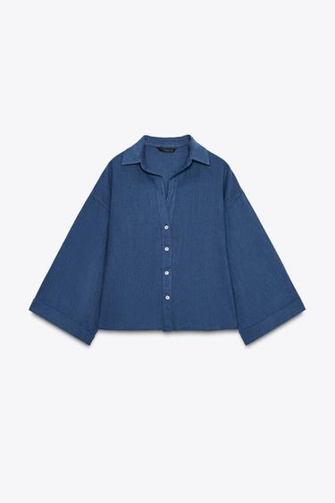 LINEN BLEND SHIRT ZW COLLECTION - Indigo by Zara - Image 5