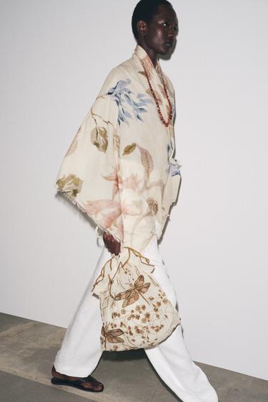 PEONY PRINT COTTON SCARF - Sand by Zara