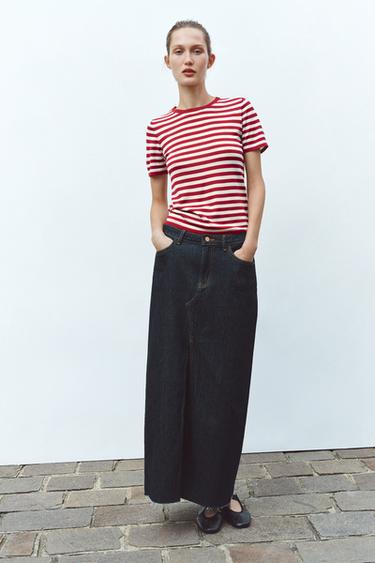 TOP PUNTO MANGA CORTA RAYAS - Crudo / Rojo de Zara