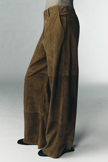 PANTALON 100% CUIR DE DAIM ÉDITION LIMITÉE - Vert olive de Zara - Image 1