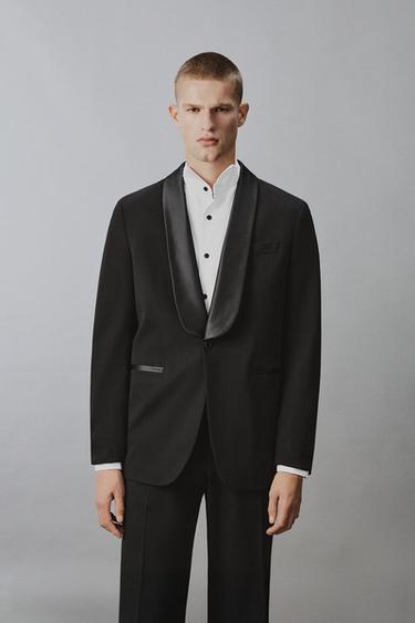 Zara SHAWL LAPEL TUXEDO BLAZER - Black