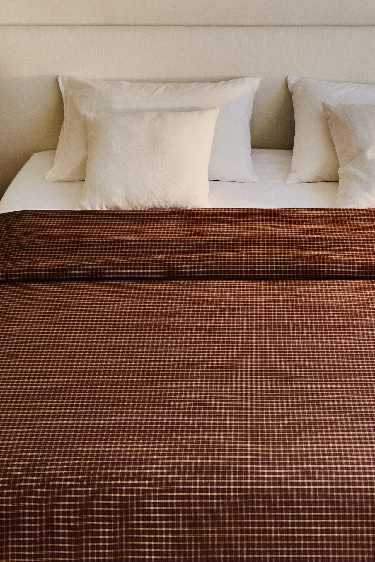 FLANNEL PLAID DUVET COVER (160 G/M²) — Brick