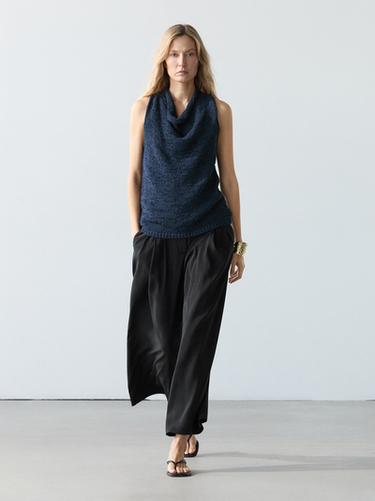 Zara Flowing linen blend trousers - Black