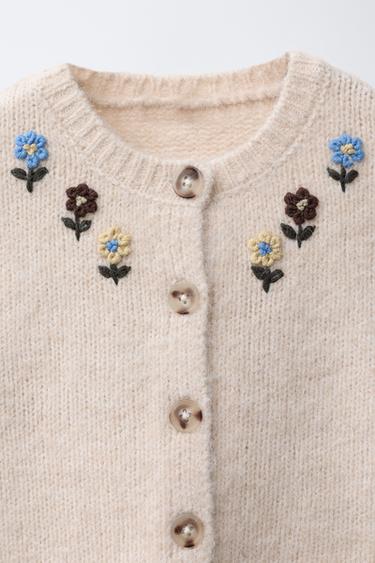 CARDIGAN WITH FLORAL EMBROIDERY - Ecru by Zara - Image 2