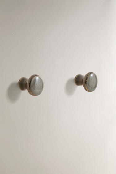 PACK OF CRACKLED CERAMIC DOOR KNOBS (PACK OF 2) - GREENISH by Zara - Image 1