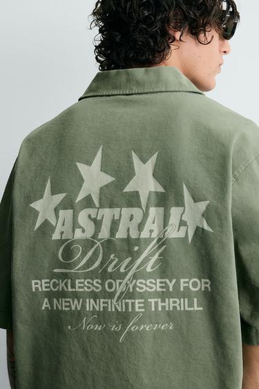 WASHED CONTRAST PRINT SHIRT - washed green by Zara