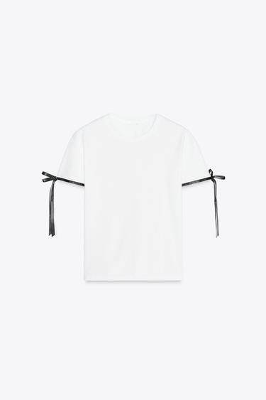 T-SHIRT CONTRASTE LACETS - Blanc de Zara - Image 3