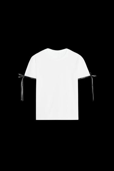 T-SHIRT MIT FARBLICH ABGESETZTEN SCHLEIFEN - Weiß von Zara - Bild 0