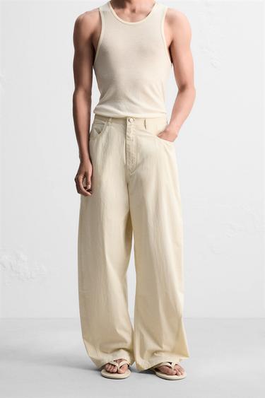 커브드 핏 하이테크 팬츠 - Zara 베이지