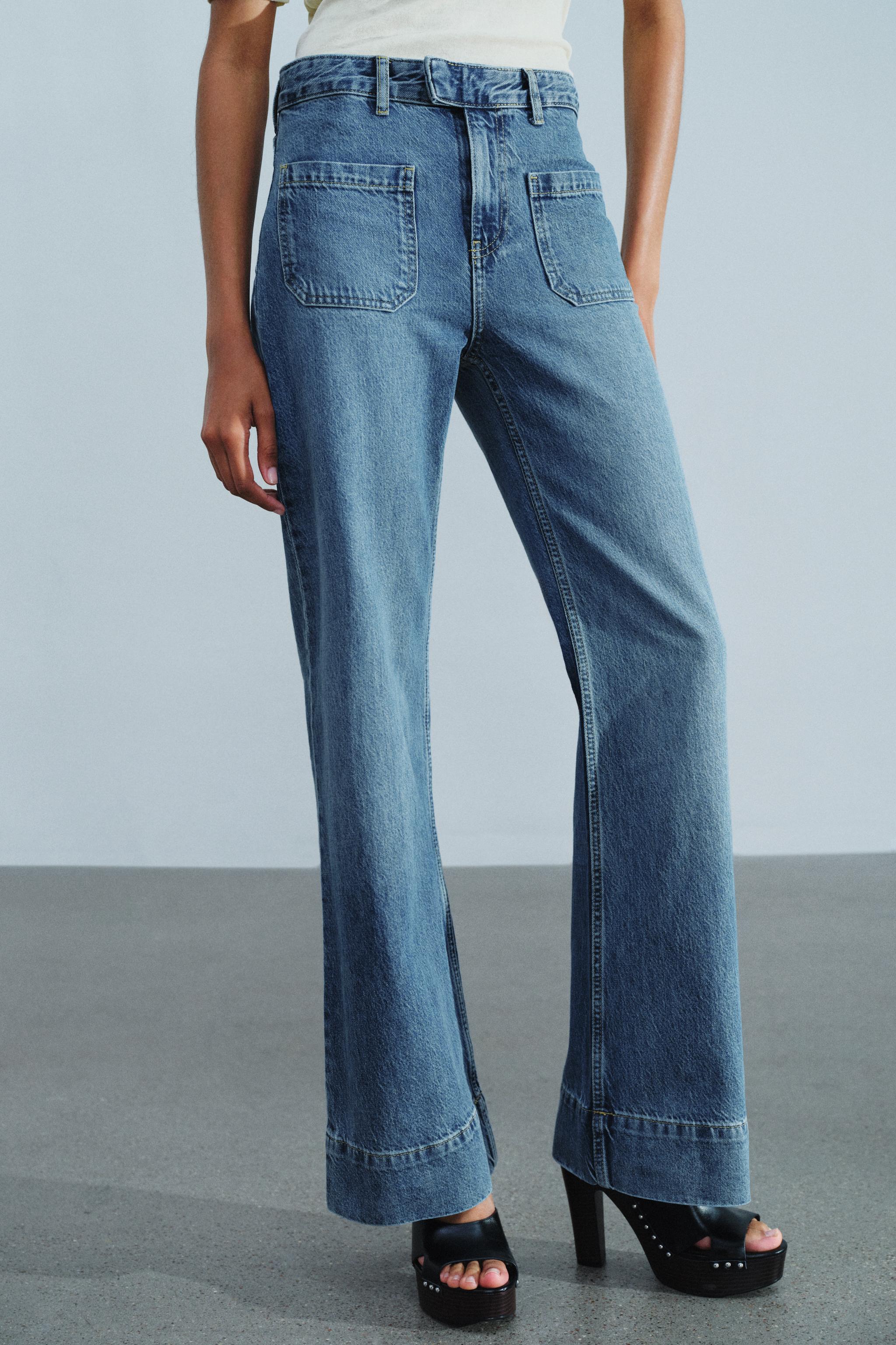 Zara ZW COLLECTION ÇAN PAÇA YÜKSEK BEL YAMA CEPLİ JEAN görsel 7