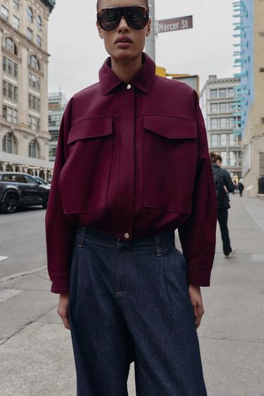 BOMBER JACKET WITH LARGE POCKETS - Burgundy by Zara