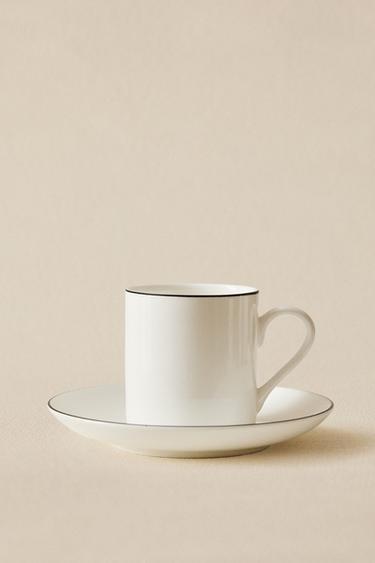 TASSE À CAFÉ ET SOUCOUPE BONE CHINA FILET NOIR - Blanc / Noir de Zara - Image 5