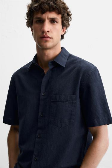 Zara COTTON - LINEN SHIRT - Dark navy