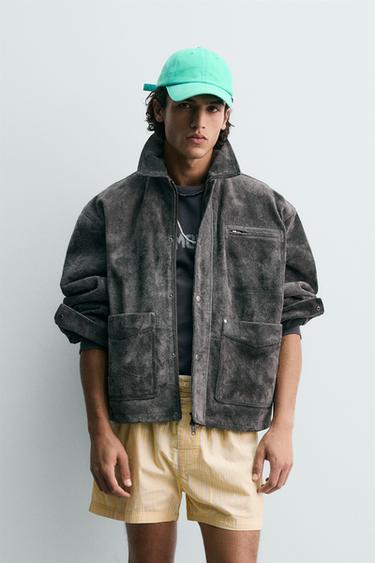 RELAXED FIT SPLIT SUEDE LEATHER JACKET - Grey by Zara