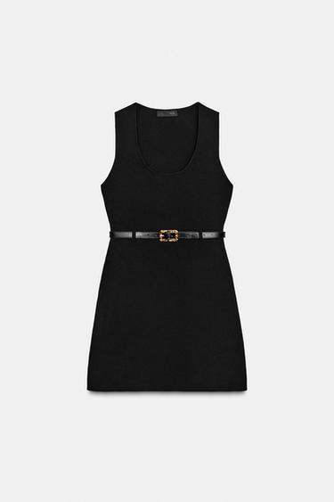 KNIT DRESS WITH BELT - Black by Zara