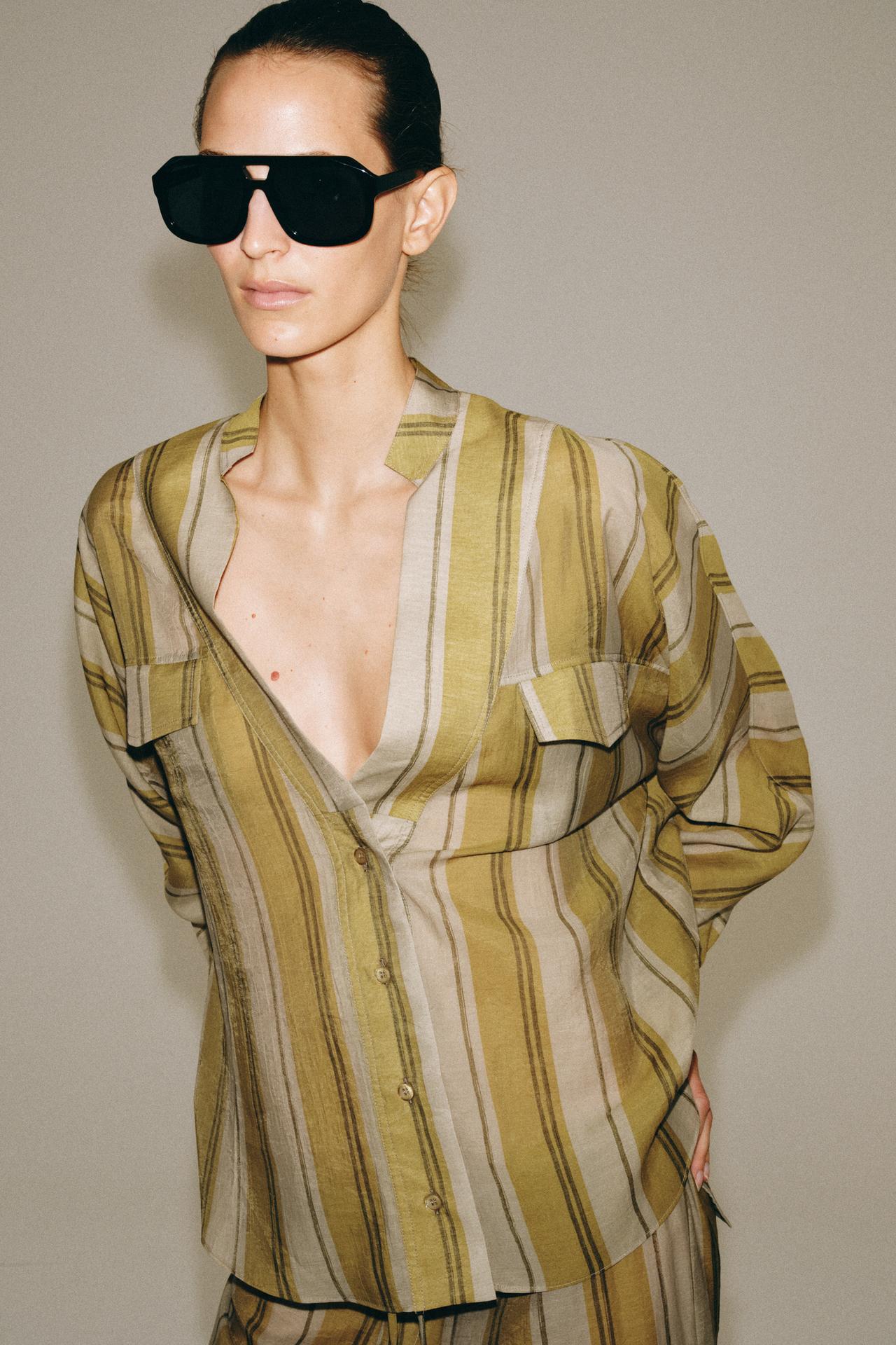 ZW COLLECTION STRIPED SHIRT — Green stripe