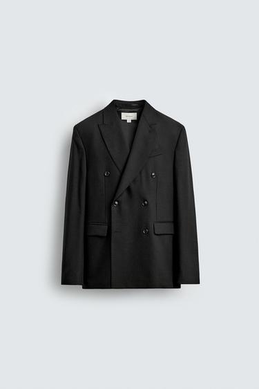 BLAZER CRUZADA TRAJE 100% LANA - Negro de Zara