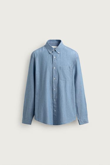 CAMISA REGULAR FIT CHAMBRAY - Índigo de Zara