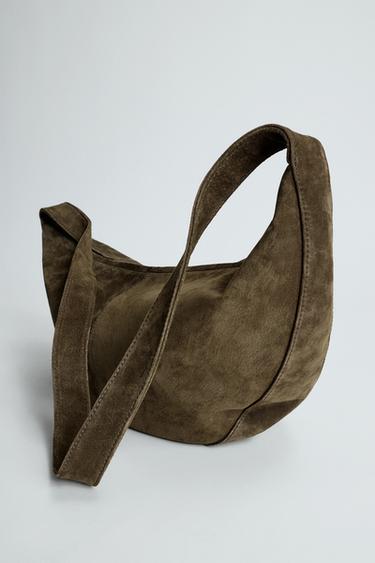 BORSA A SPALLA IN PELLE - Verde cachi di Zara