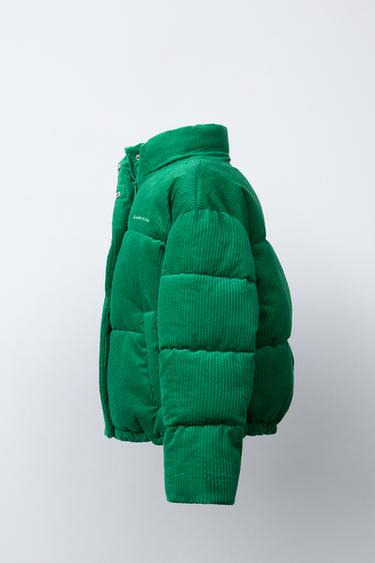 EMBROIDERED TEXT CORDUROY PUFFER JACKET - Green by Zara - Image 2